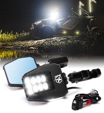 Load image into Gallery viewer, UTV Side View Mirrors with LED Spotlights & C-Clamp Brackets